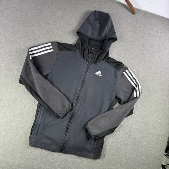 Adidas Hoodie Men S Jacket ClimaCool Future Icons Full Zip 3 Stripe Running Gym - Picture 2 of 10
